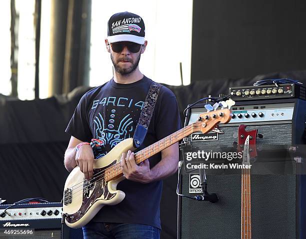 Musician David Hartley of The War on Drugs performs onstage during day 1 of the 2015 Coachella Valley Music & Arts Festival at the Empire Polo Club...