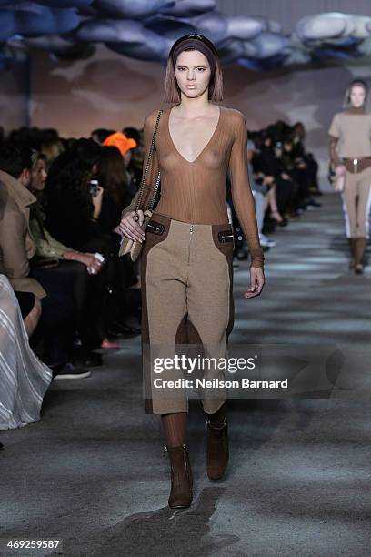 Kendall Jenner walks the runway at the Marc Jacobs fashion show during Mercedes-Benz Fashion Week Fall 2014 at the New York State Armory on February...