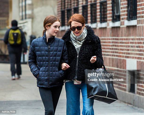 Julianne Moore and daughter Liv are seen strolling through West Village on April 10, 2015 in New York City.