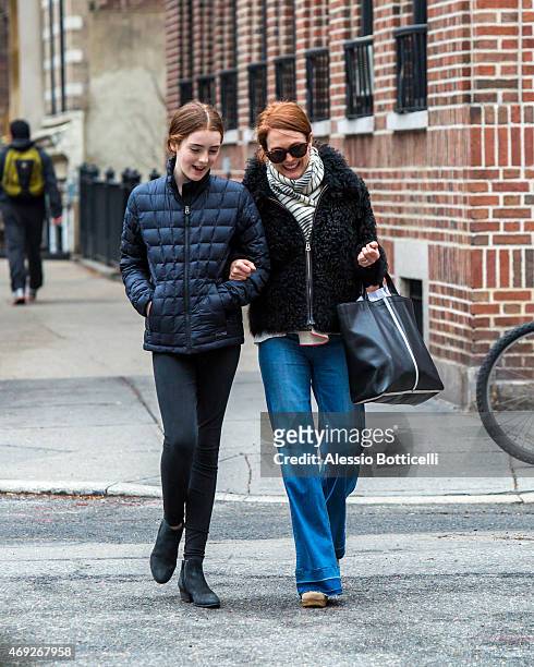 Julianne Moore and daughter Liv are seen strolling through West Village on April 10, 2015 in New York City.