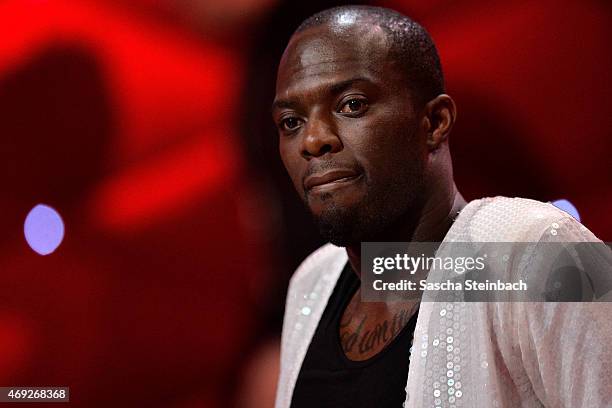 Hans Sarpei looks on during the 4th show of the television competition 'Let's Dance' on April 10, 2015 in Cologne, Germany.