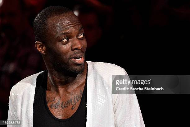 Hans Sarpei looks on during the 4th show of the television competition 'Let's Dance' on April 10, 2015 in Cologne, Germany.