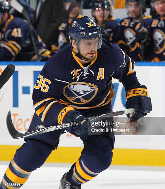 Patrick Kaleta of the Buffalo Sabres skates against the Toronto Maple Leafs on April 1, 2015 at the First Niagara Center in Buffalo, New York.