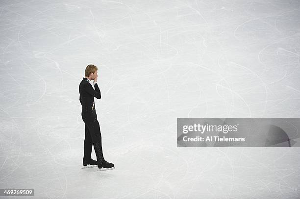 Winter Olympics: Aerial view of Russia Evgeny Plushenko withdraws after injury warming up during Men's Short Program at Iceberg Skating Palace....