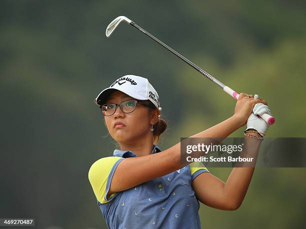 Lydia Ko of New Zealand plays a shot during the second round of the ISPS Handa Women's Australian Open at The Victoria Golf Club on February 14, 2014...