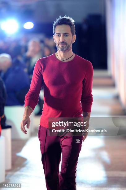 Designer Marc Jacobs walks the runway at the Marc Jacobs fashion show during Mercedes-Benz Fashion Week Fall 2014 at Lexington Avenue Armory on...