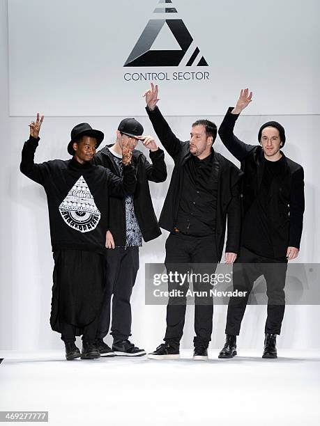 Designers Control Sector walks the runway at the FLT Moda + Art Hearts Fashion show presented by AIDS Healthcare Foundation during Mercedes-Benz...