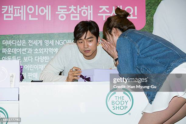 South Korean actor Gong Yoo attends the autograph session For 'The Body Shop' on April 10, 2015 in Seoul, South Korea.