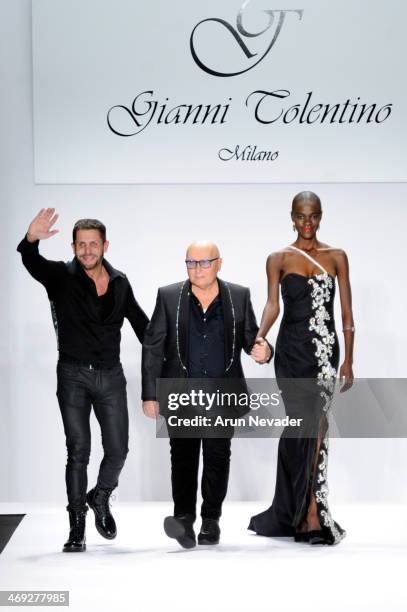 Designer Gianni Tolentino walks the runway at the FLT Moda + Art Hearts Fashion show presented by AIDS Healthcare Foundation during Mercedes-Benz...