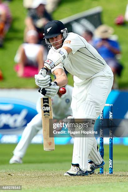 Peter Fulton of New Zealand bats during day one of the 2nd Test match between New Zealand and India on February 14, 2014 in Wellington, New Zealand.