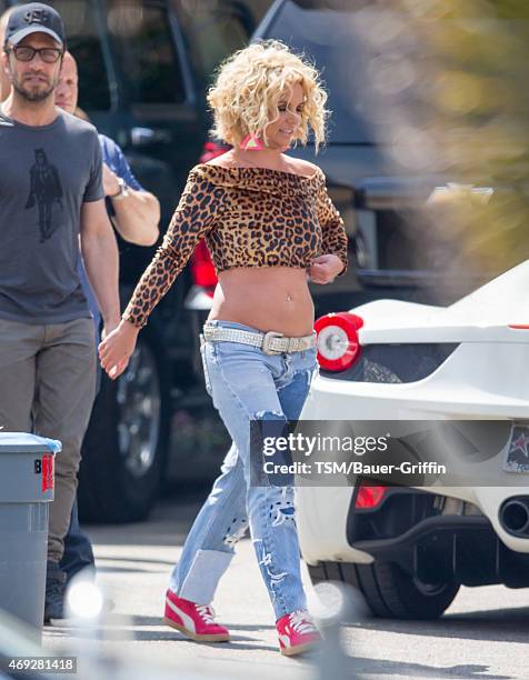 Britney Spears is seen on the set of her music video on April 10, 2015 in Los Angeles, California.