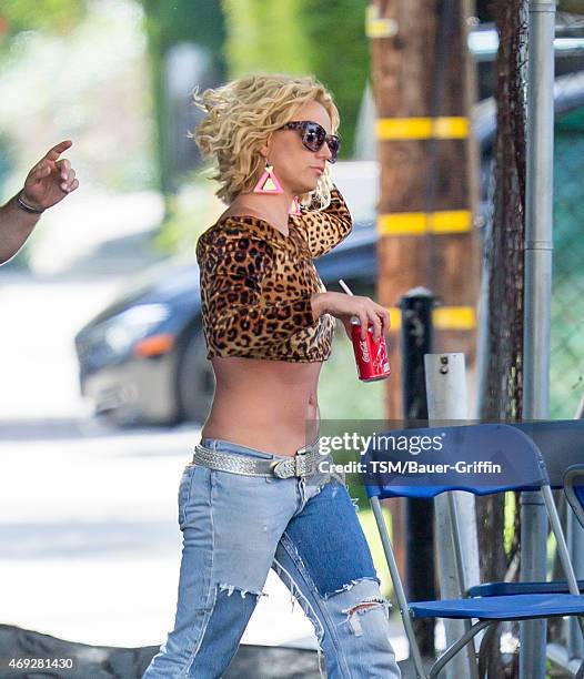 Britney Spears is seen on the set of her music video on April 10, 2015 in Los Angeles, California.