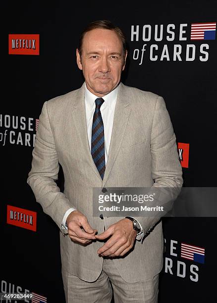 Actor Kevin Spacey arrives at the special screening of Netflix's 'House of Cards' Season 2 at the Directors Guild of America on February 13, 2014 in...