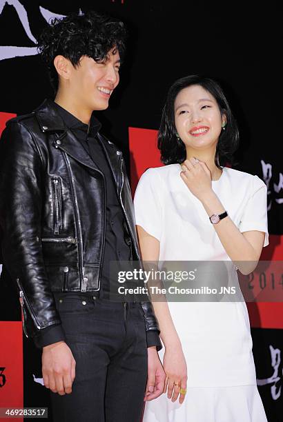 Lee Min-Ki and Kim Go-Eun attend the movie 'Monster' press conference at Geondae Lotte Cinema on February 13, 2014 in Seoul, South Korea.