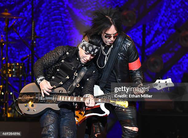 Guitarist Dj Ashba and bassist Nikki Sixx of Sixx:A.M. Perform at The Joint inside the Hard Rock Hotel & Casino on April 10, 2015 in Las Vegas,...