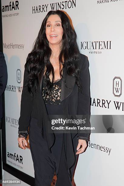 Cher attends the 5th Annual amfAR Inspiration Gala at the home of Dinho Diniz on April 10, 2015 in Sao Paulo, Brazil.