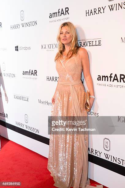 Kate Moss attends the 5th Annual amfAR Inspiration Gala at the home of Dinho Diniz on April 10, 2015 in Sao Paulo, Brazil.