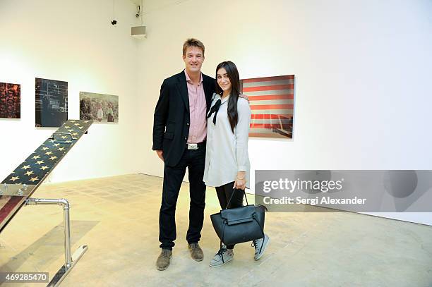 Andrew Levitas and Alicia Talbot attend Andrew Levitas Metalwork Playground opening reception at Blueshift Wynwood on April 10, 2015 in Miami,...