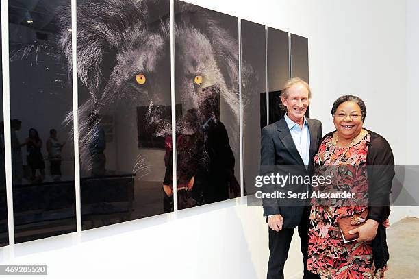 William Chewning and Nadia Greenidge attend Andrew Levitas Metalwork Playground opening reception at Blueshift Wynwood on April 10, 2015 in Miami,...