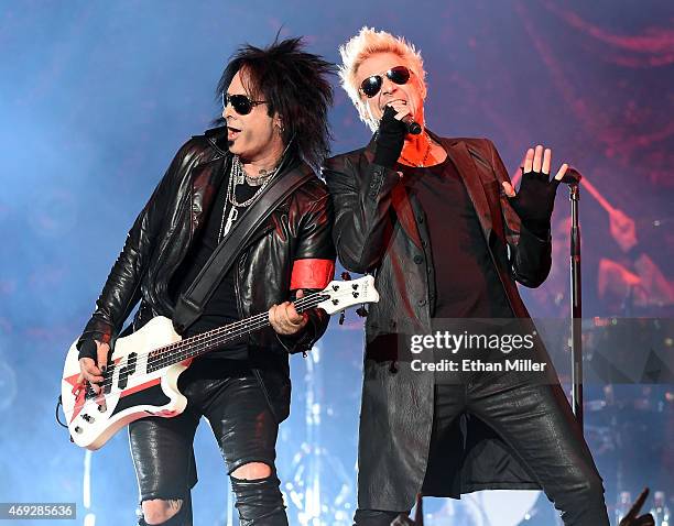 Bassist Nikki Sixx and singer James Michael of Sixx:A.M. Perform at The Joint inside the Hard Rock Hotel & Casino on April 10, 2015 in Las Vegas,...