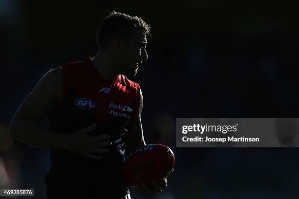 Dean Kent of the Demons looks on during the round two AFL match between the Greater Western Sydney Giants and the Melbourne Demons at Startrack Oval...