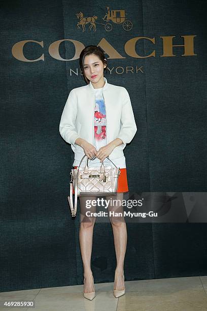 South Korean actress Park Si-Yeon attends the renewal opening for the COACH at Lotte Department Store on April 10, 2015 in Seoul, South Korea.