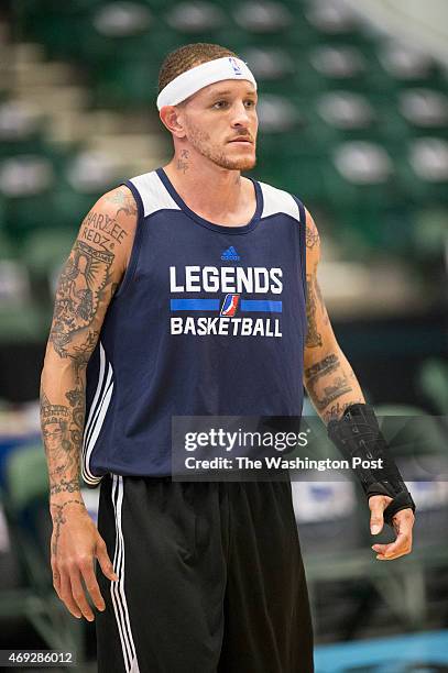 Texas Legends basketball player Delonte West on the court during a solo pre-game workout at the Dr. Pepper Arena on April 1, 2015 in Frisco, Texas....