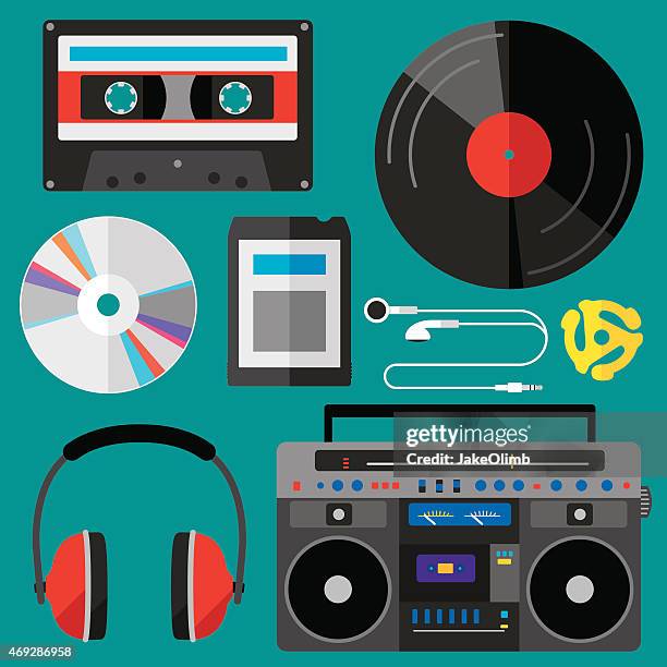 musik-symbole - headphones turntable stock-grafiken, -clipart, -cartoons und -symbole