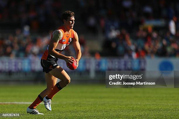 Phil Davis of the Giants runs during the round two AFL match between the Greater Western Sydney Giants and the Melbourne Demons at Startrack Oval on...