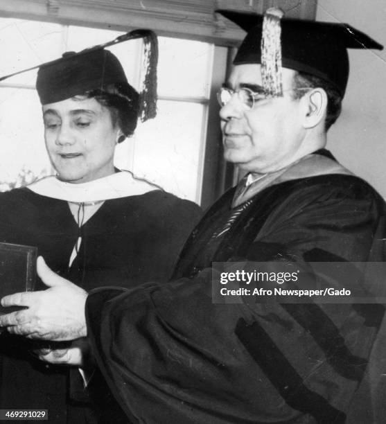 American principal and educator Vivian EJ Cook receives an alumni award from Howard University president Mordecai Wyatt Johnson , Washington, DC,...