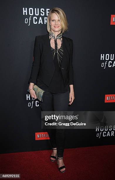 Actress Joelle Carter arrives at the "House Of Cards" Season 2 special screening at Directors Guild Of America on February 13, 2014 in Los Angeles,...