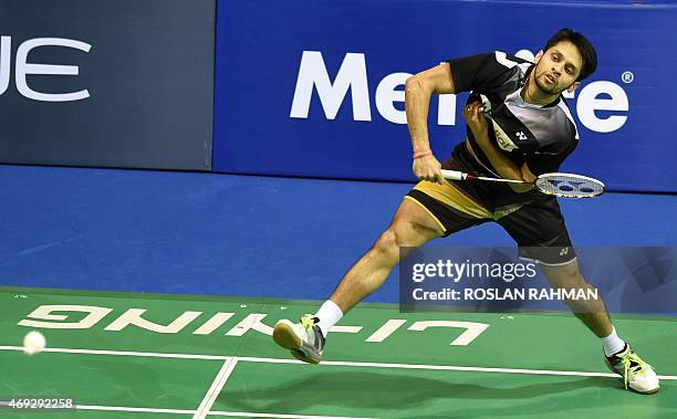 India's Parupalli Kashyap plays against Hong Kong's Hu Yun in their men's single semi-finals of the Singapore Open on April 11, 2015. AFP PHOTO /...