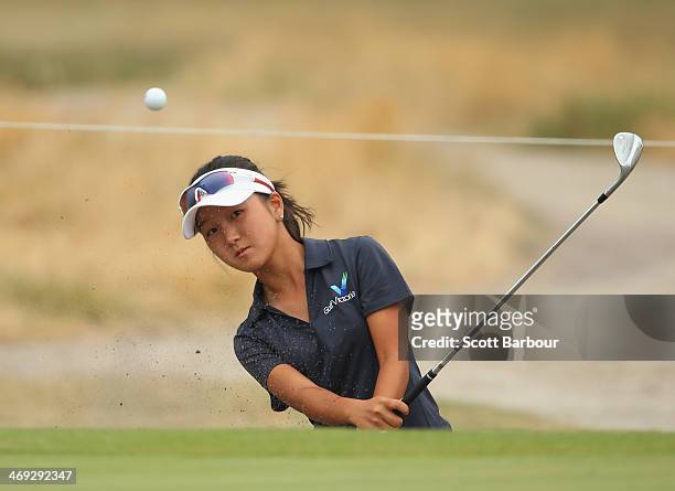 Kono Matsumoto of Japan plays a shot during the second round of the ISPS Handa Women's Australian Open at The Victoria Golf Club on February 14, 2014...