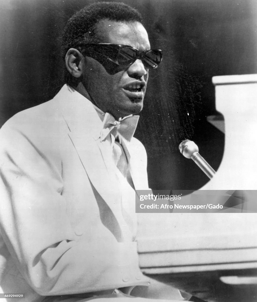 Ray Charles Rapper The singer and musician Ray Charles in a white tuxedo and bow tie ...