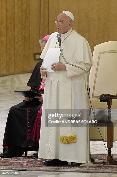 Pope Francis deliers his speech, during his meeting with members of Istituti di Vita Consacrata and Società di Vita Apostolica , in Aula Paolo VI at...