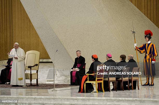 Pope Francis deliers his speech, during his meeting with members of Istituti di Vita Consacrata and Società di Vita Apostolica , in Aula Paolo VI at...