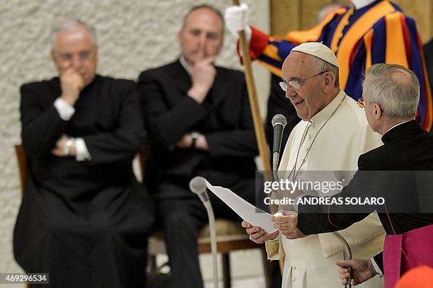 Pope Francis delivers his speech, during his meeting with members of Istituti di Vita Consacrata and Società di Vita Apostolica , in Aula Paolo VI at...