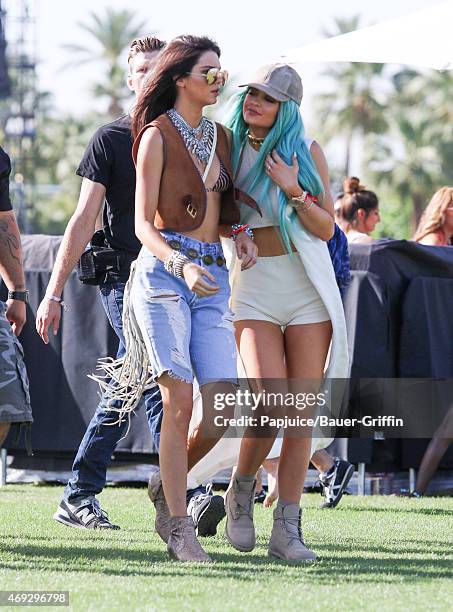 Kendall Jenner and Kylie Jenner are seen at Coachella Valley Music and Arts Festival at The Empire Polo Club on April 10, 2015 in Indio, California.