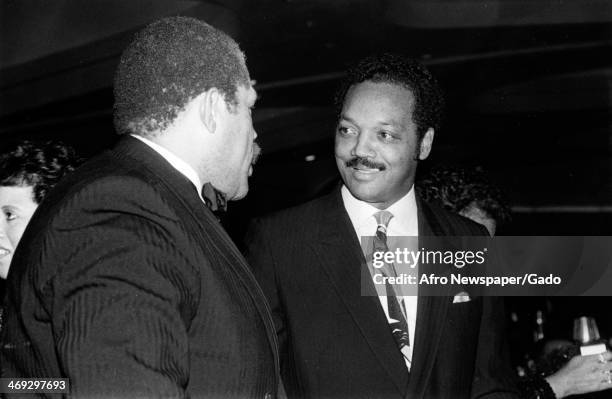 Photograph of Rev Jesse Jackson, Baptist minister and civil rights leader, and Reggie Jackson, professional baseball player, 1980.