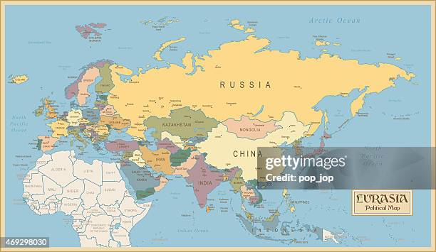 vintage map of eurasia - mongolia stock illustrations