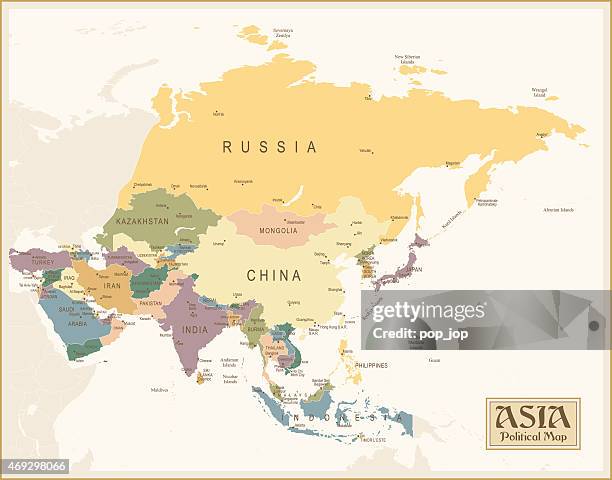 illustrazioni stock, clip art, cartoni animati e icone di tendenza di vintage mappa di asia - asia orientale