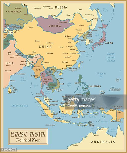 vintage map of east asia - philippine-map-vector stock illustrations