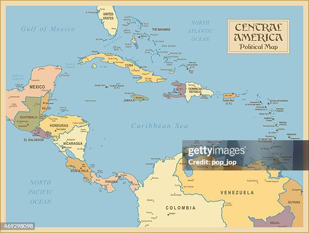 ilustraciones, imágenes clip art, dibujos animados e iconos de stock de vintage mapa de américa central - aruba