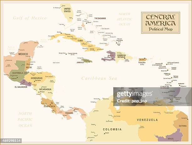 vintage map of central america - jamaica v grenada stock illustrations