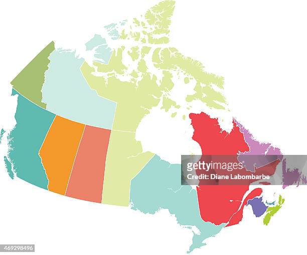 map of canada with each province in different colors - canada stock illustrations