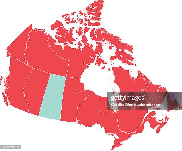 illustrations, cliparts, dessins animés et icônes de rouge carte du canada, saskatchewan, isolé en zone bleue - saskatchewan map