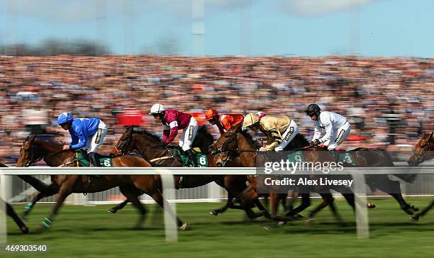 Nichols Canyon ridden by Ruby Walsh in action during their victory in The World Famous Just Eat Mersey Novices' Hurdle Race during the 2015 Crabbie's...