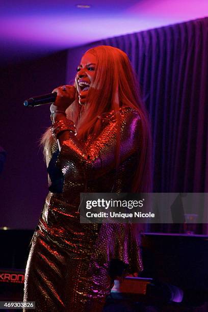 Desiree Coleman Jackson performs at the Private Listening Party For Kadesh aka Desiree Coleman Jackson Hosted By ESPN Sports Analyst Mark Jackson at...