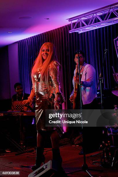 Desiree Coleman Jackson performs at the Private Listening Party For Kadesh aka Desiree Coleman Jackson Hosted By ESPN Sports Analyst Mark Jackson at...