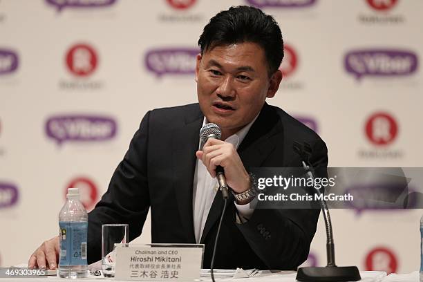 Hiroshi Mikitani, chairman and chief executive officer of Rakuten, Inc. Speaks during a press conference announcing the earning results for Q4 of...